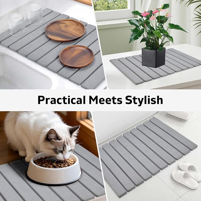 Large Stone Dish Drying Mat for Kitchen Counter, Collapsible Quick Dry Dish - Image 7