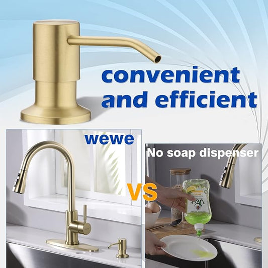 Gold Soap Dispenser for Kitchen Sink, WEWE Brushed Gold Soap Dispenser - Image 2