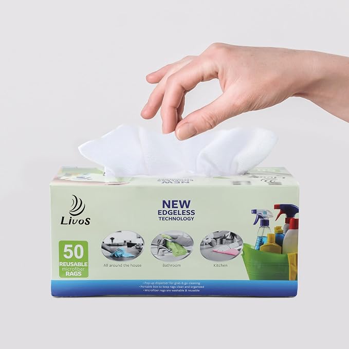 LIVOS 50 Pack Microfiber Cleaning Cloth in Box, Reusable Cleaning Rags - Image 7