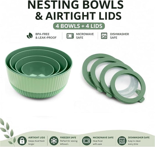 Mixing Bowls with Lids, 8-Piece Airtight Leak-Proof Nesting BPA-Free Bowl Set - Image 2