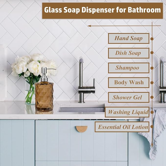 12Oz Brown Glass Soap Dispenser - Image 7