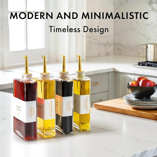 Glass Olive Oil Dispenser Bottle Set: 36 Premium Gold Labels, Oil Dispenser - Image 2