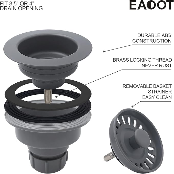 3-1/2 Inch Polymer Urban Gray Sink Drain Assembly - Image 6