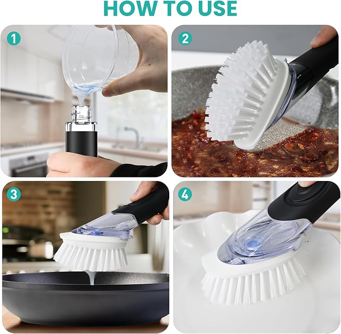2 Pack Soap Dispensing Dish Brush, Dish Scrub Brush - Image 6