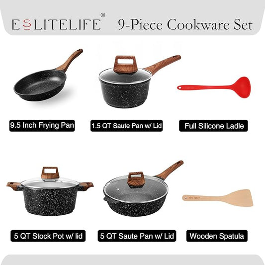 ESLITE LIFE Nonstick Cookware Sets, Compatible - Image 2