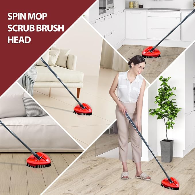 Spin Mop Scrub Brush Head, Triangle Stiff Bristle Scrubber Mop Head - Image 7