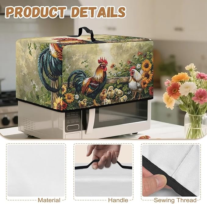 Microwave Cover, Thanksgiving Microwave Dust Cover Waterproof Microwaves Oven Covers Rooster Microwaves Accessories Decorative Kitchen Appliance Cover for Air Fryer Toaster