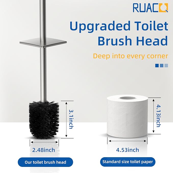 RUACQ Toilet Brush and Holder Set 2pcs, Square Toilet Bowl Brush - Image 8