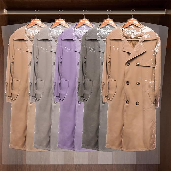 AVLA 50 Pack Plastic Garment Bags, Dry Cleaning Hanging Clothes Cover, - Image 7