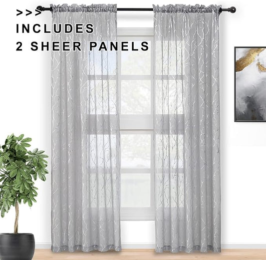 FINECITY Silver Sheer Curtains 45 Inch Length - Image 2