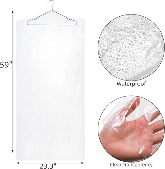 AVLA 50 Pack Plastic Garment Bags, Dry Cleaning Hanging Clothes Cover, - Image 2