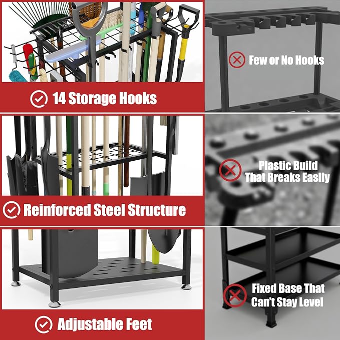 Garden Tool Organizer, 3-Tier Metal Yard Tool Rack - Image 9