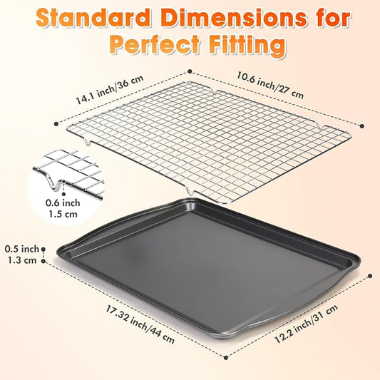 Baking Sheet with Wire Rack, 17 x 12 Inch Nonstick Cookie Sheets Pan Set with - Image 2