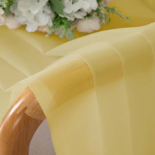 Chyhomenyc Yellow Sheer Curtains 45 Inch Long 2 Panels, Light Filtering Rod - Image 2