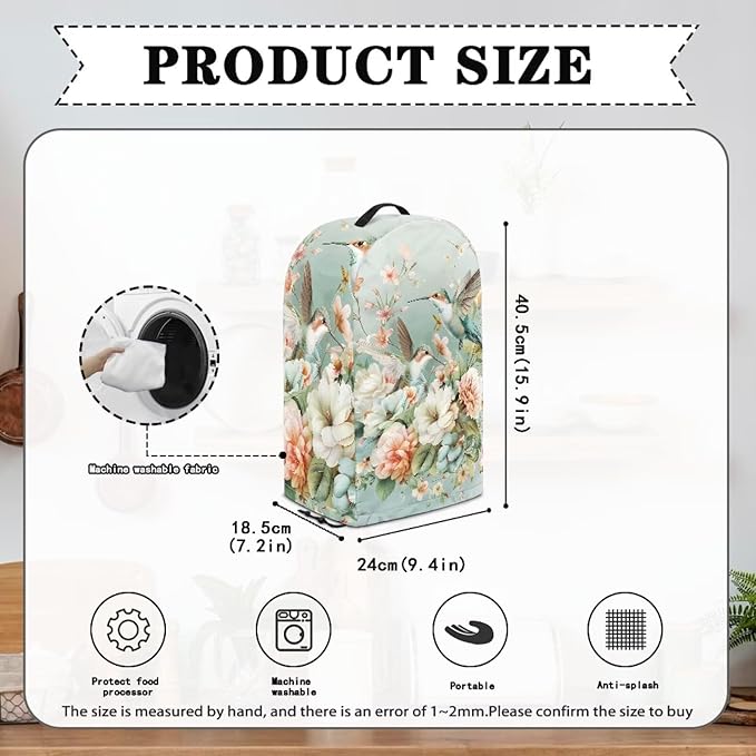 Hummingbird Floral Kitchen Blender Dust Cover Food Processor Dust Protection with Top Handle, Easy to Clean Small Appliance Coffee Maker Juicer Cover Elegant
