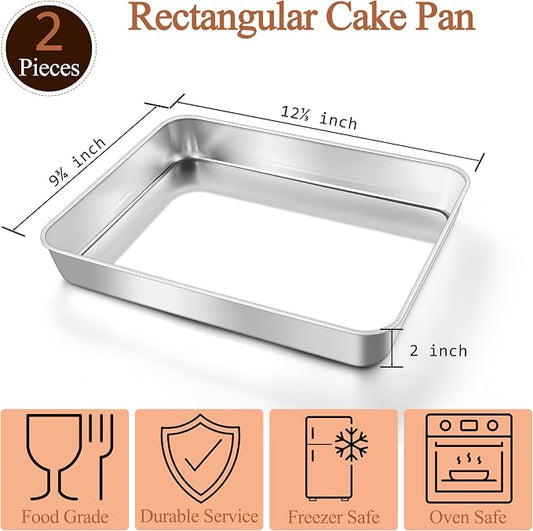 LIANYU Baking Pan Set of 2, 12⅓ x 9¾ x 2 Inch Cake Lasagna Brownies Casseroles - Image 2
