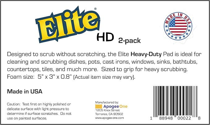 Elite HD All Purpose Cleaning Pad, 2 Pack, Non Scratch, Dish Sponge, Made in - Image 7