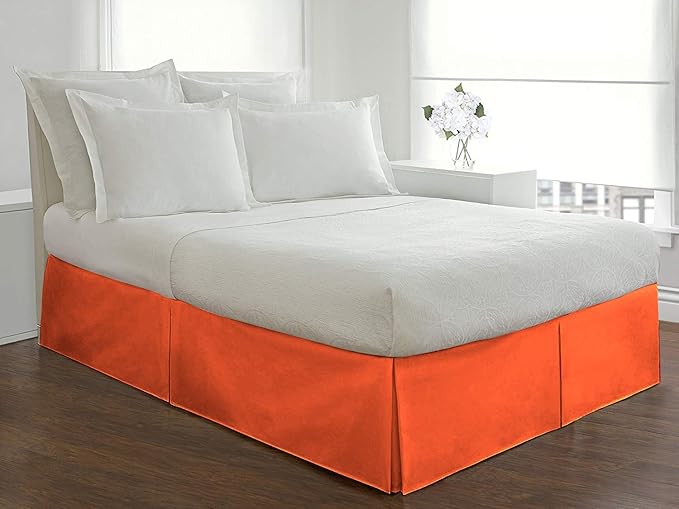 Bed Skirt - 100% Cotton 800 Thread Count Box Pleated Bed Skirt - Luxury Pleated Dust Ruffle, Hotel Quality Modern Bed Skirt, Easy Fit with 12 Inch Tailored Drop, Queen, Orange
