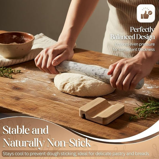 Flexzion French Rolling Pin, 12 Inch White Marble Rolling Pins - Image 2