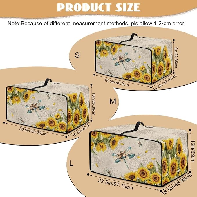 Dragonfly Sunflower Print Microwave Oven Cover Dust-Proof Microwave Toaster Oven Cover with Storage Bags Universal Washable Decor Accessories for Kitchen, M