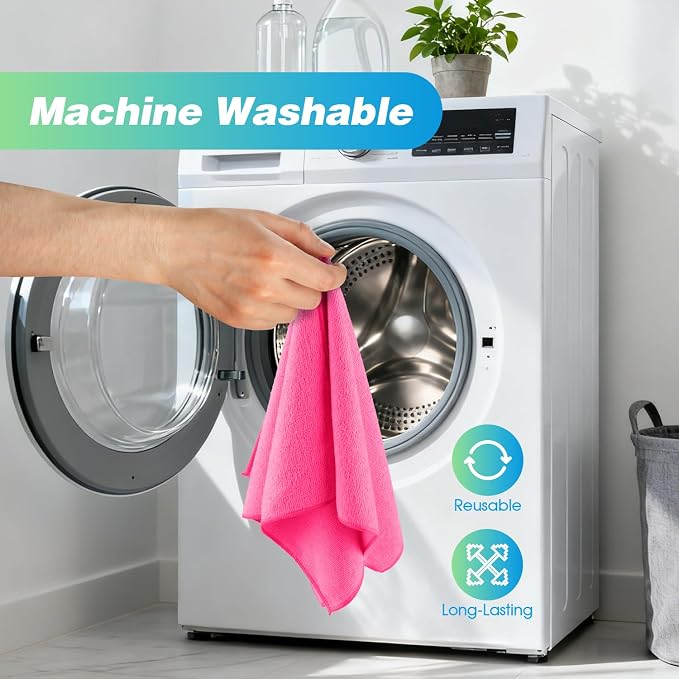 HOMEXCEL Pink Microfiber Cleaning Cloth, 24 Pack Absorbent Cleaning Rags - Image 7