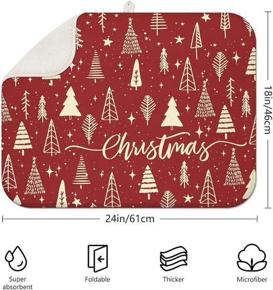 Christmas Kitchen Countertop Dish Drying Mat, Washable Absorbent Countertop - Image 2