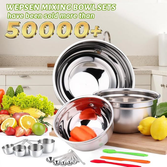 WEPSEN Mixing Bowls with Lid Set, Measuring Cups and Spoons, Egg Whisk - Image 2