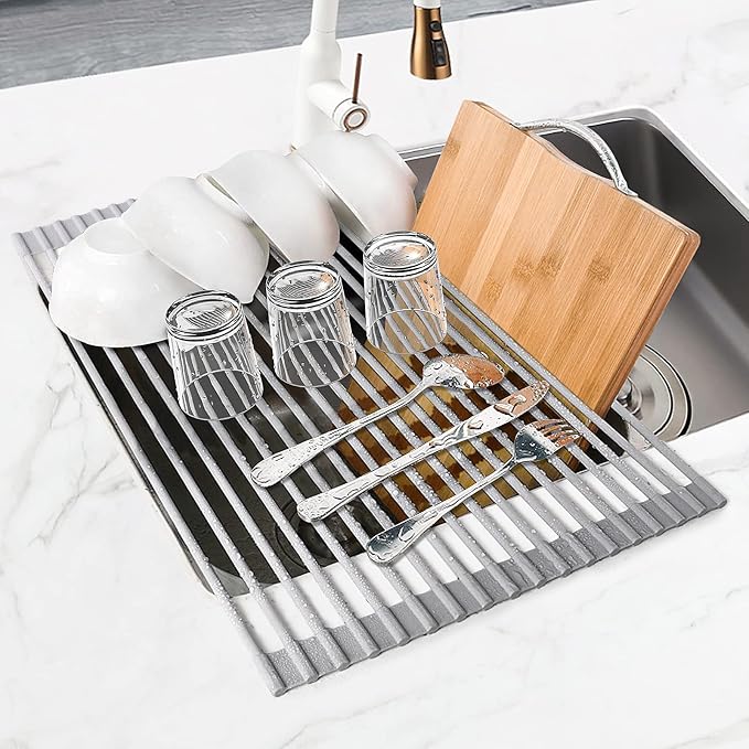 MERRYBOX Roll Up Dish Drying Rack, Silicone Wrapped Over The Sink Dish Rack - Image 9