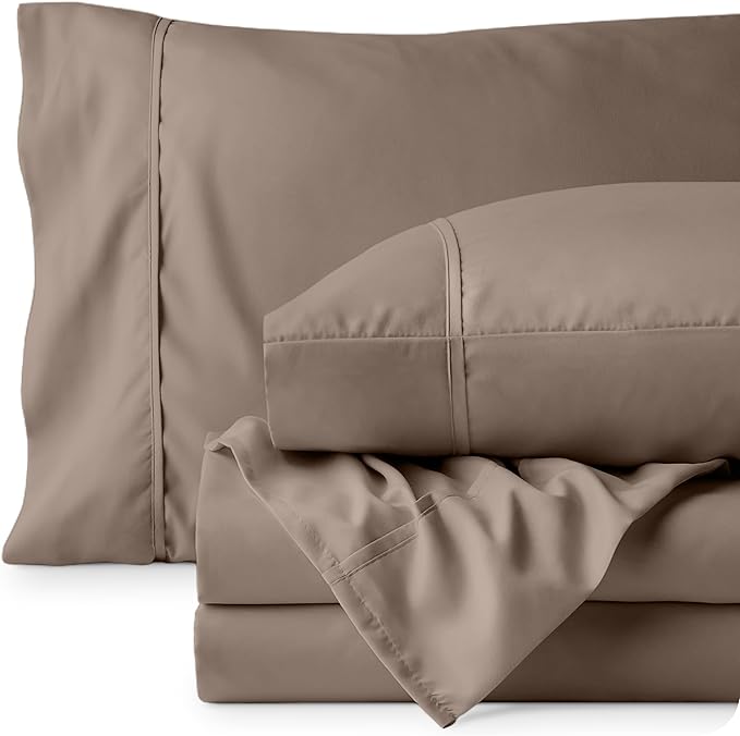 Bare Home Full XL Sheet Set - Luxury 1800 Ultra-Soft Microfiber Full Extra Long Bed Sheets - Double Brushed - Deep Pockets - Easy Fit - 4 Piece Set - Bedding Sheets & Pillowcases (Full XL, Taupe)