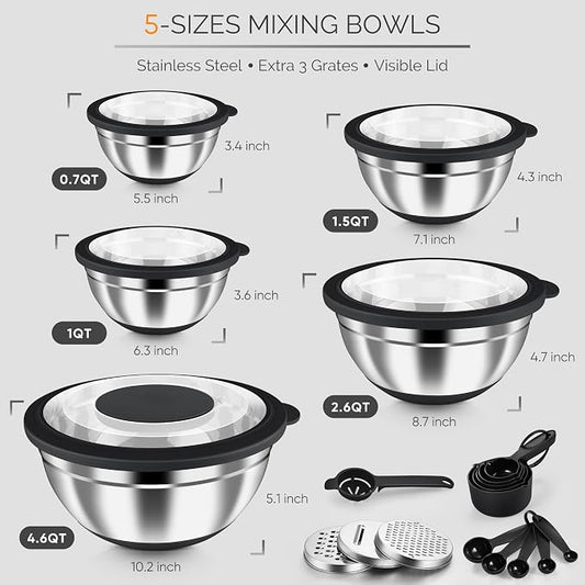 HaWare Mixing Bowls, 24-Piece Stainless Steel Salad Serving Bowl - Image 2