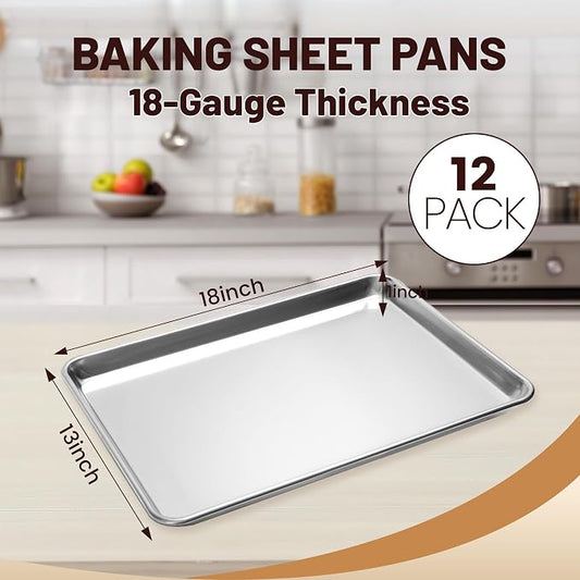 BIEAMA 12 Pack Half Size Baking Sheet Pan Aluminum Commercial Pan - Image 2