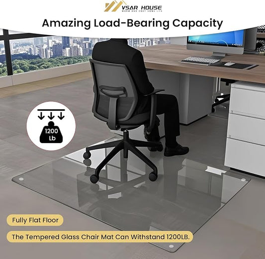 48"x31" Tempered Glass Chair Mat, Heavy Duty Glass Office Floor Mat - Image 2