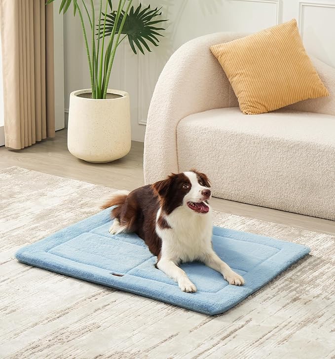 MADE 4 PETS Dog Crate Pad Bed for Medium Large Dogs, Washable & Reversible, Anti-Slip Kennel Mat for Cozy Sleeping, Soft Fluffy Dog Bed for Indoor & Outdoor Use, 35"x23", Blue
