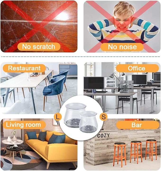 16 Pcs Chair Leg Protectors for Hardwood Floors, Silicone Felt Furniture Leg - Image 6