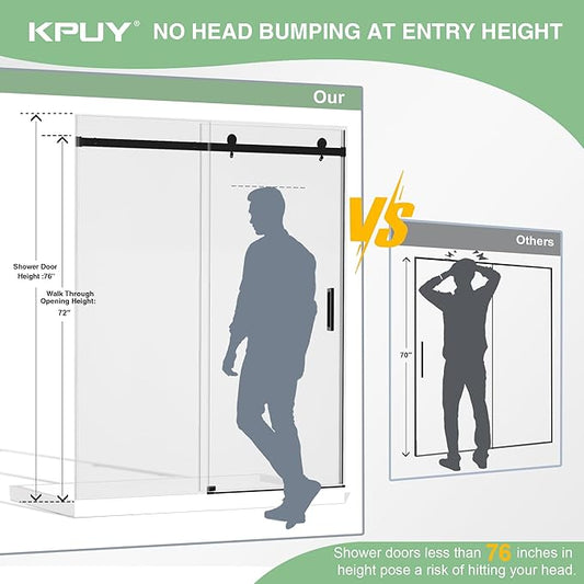 KPUY Frameless Shower Door, 43-48" W x 76" H Sliding Glass Shower Door - Image 2
