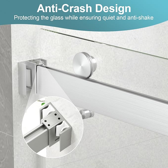 KPUY Frameless Tub Shower Door, 55-60" W x 60" H Double Sliding Bathtub Door - Image 8