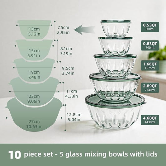 WhiteRhino Glass Bowls with Lids Set of 5(4.68QT, Glass Mxing Bowls with Lids - Image 2