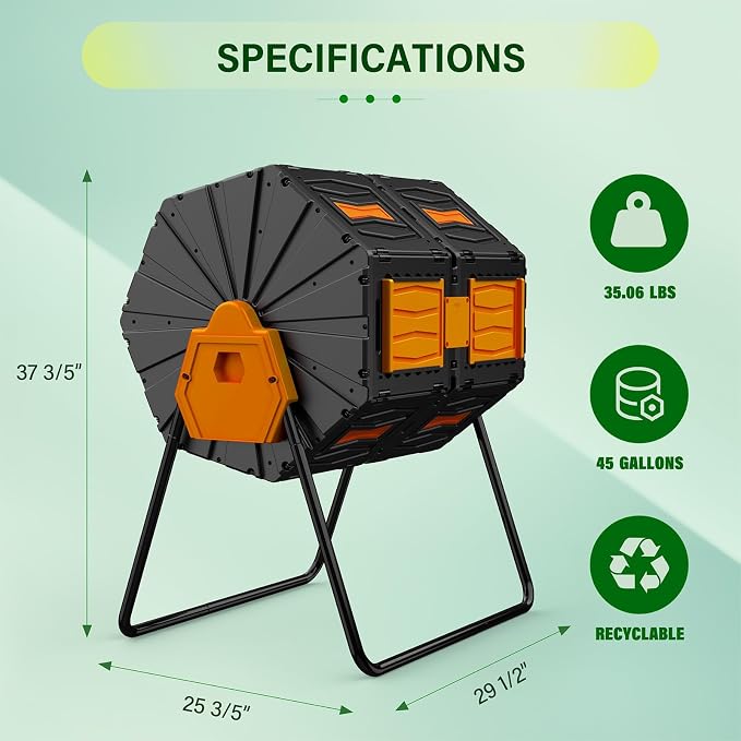 Compost Bin Outdoor, 45 Gallon / 170L Composter Tumbler, 360° Rotating Compost - Image 6