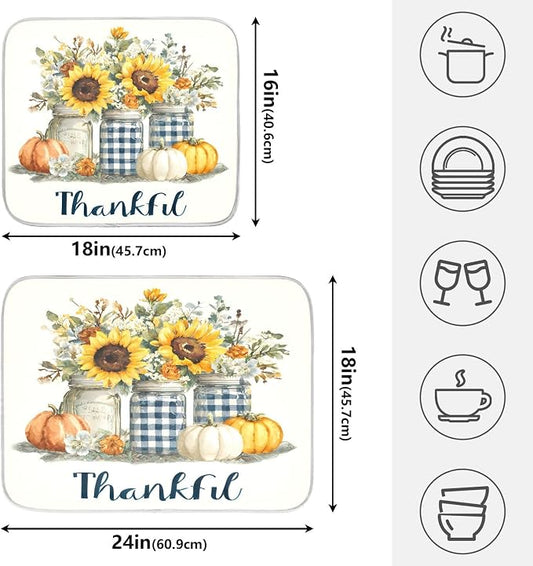 Autumn Pumpkin and Sunflower Floral Vase Dish Drying Mat - Image 2