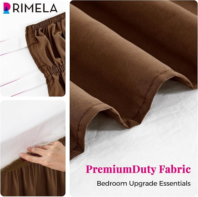 RIMELA Bed Skirt King Size 18 Inch Drop, Elastic Bed Skirting for Bed Base and Frame, Bedding Dust Ruffle Easy to Install,Wrap Around Adjustable Bedskirt, Chocolate Brown