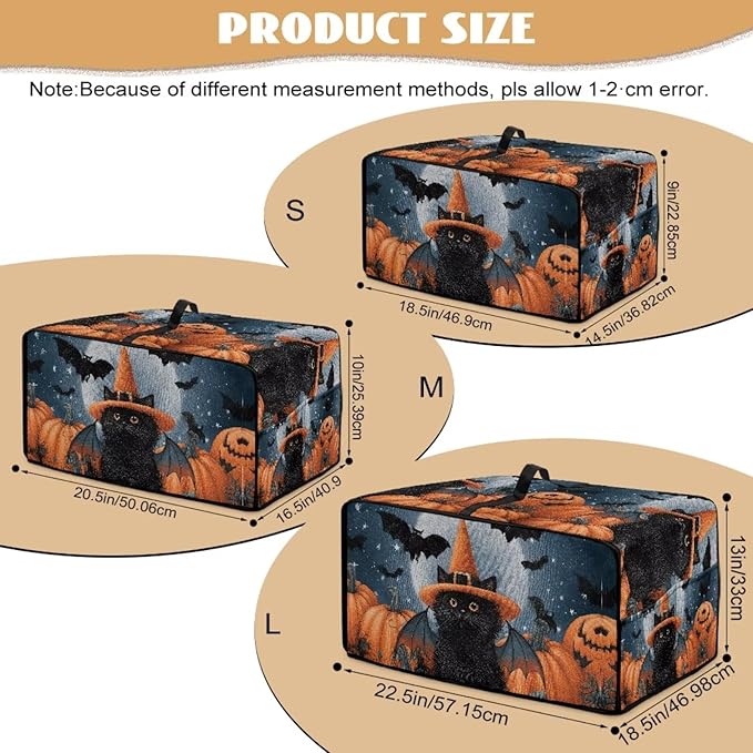 Bat Cat Pumpkin Moon Print Toaster Oven Cover Dust-Proof Microwave Oven Grill Cover Protector with Top Handle Reusable Reusable Kitchen Accessories for Halloween Decor, M
