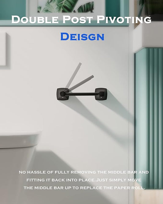 Matte Black Toilet Paper Holder Bathroom Double Post Pivoting Tissue Roll - Image 2