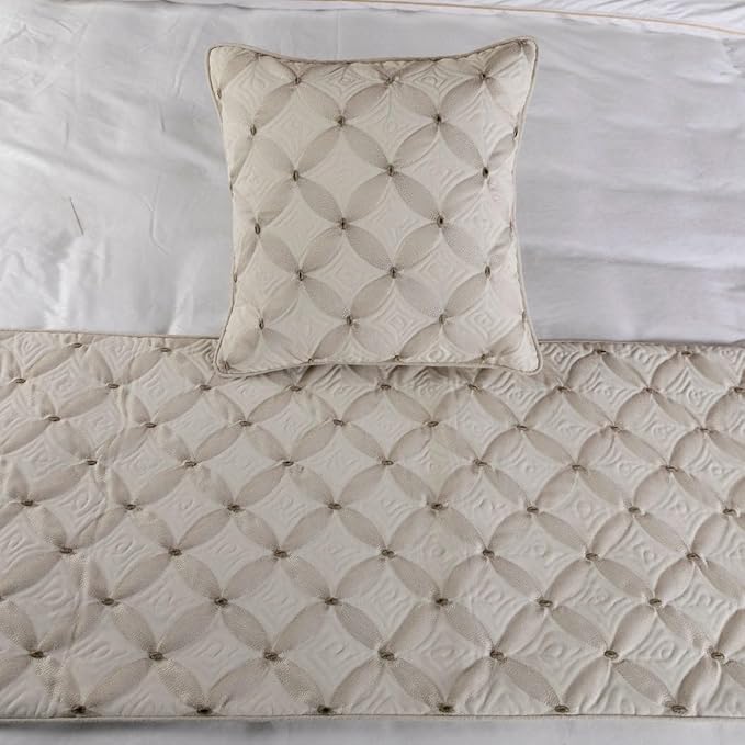 The HomeCentric King Queen Twin Ivory Bed Runner Without Pillow Cover, King Size 90"x18" Bed Runner Without Pillow Cover, Linen Quilted & Embroidery, Modern Contemporary - Tender Love