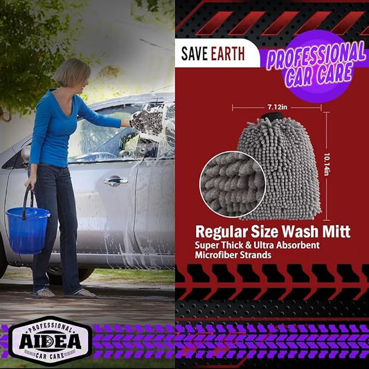 AIDEA Car Wash Mitt Microfiber, 1PK Scratch Free Lint-Free, Premium Chenille - Image 2
