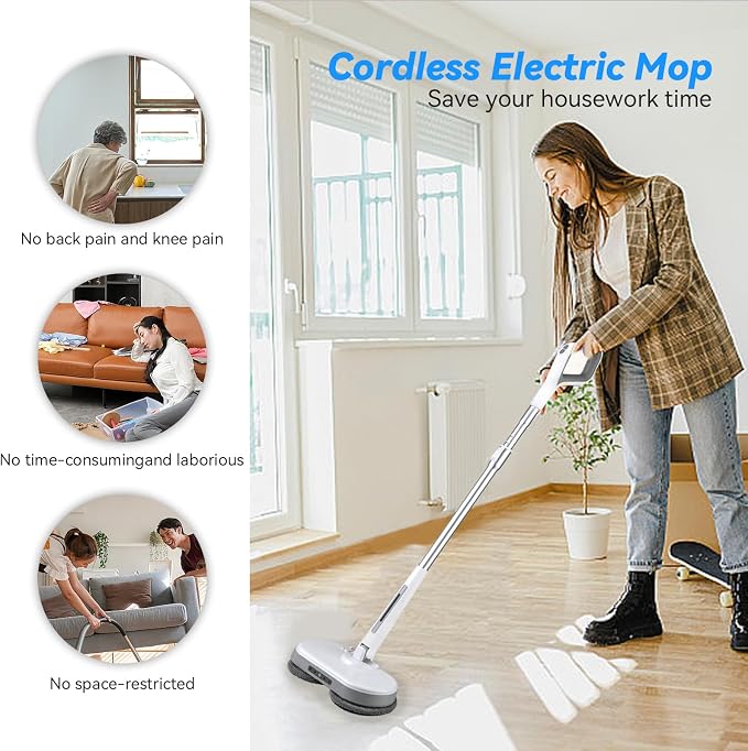 Cordless Electric Mop, Dual Motor Powerful Spin Mop 2600 mAh, Floor Polisher - Image 8