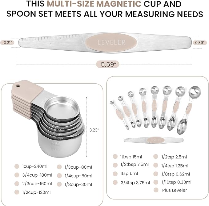 Magnetic Measuring Cups and Spoons Set-Heavy Duty 304 Stainless Steel,Double - Image 6