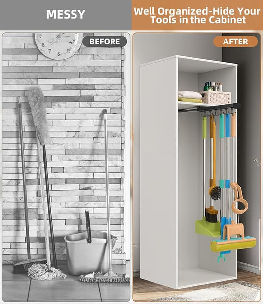 Pull Out Broom Holder With Adjustable Double Row Sliding Hook, - Image 2