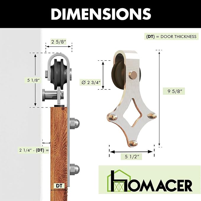Homacer Brushed Nickel Non-Bypass Sliding Barn Door Hardware Kit, - Image 8