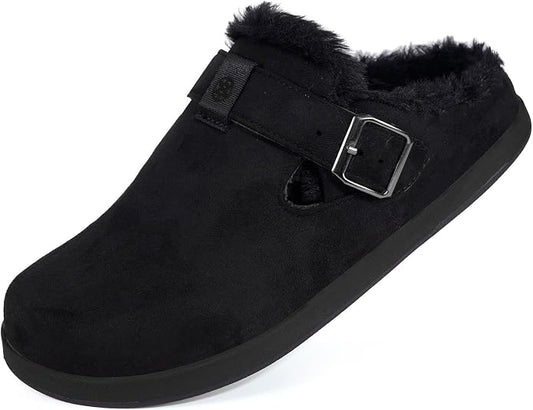 Fur Lined Clogs for Women Men Suede Winter Slippers Arch Support Slip on Mules - Image 2