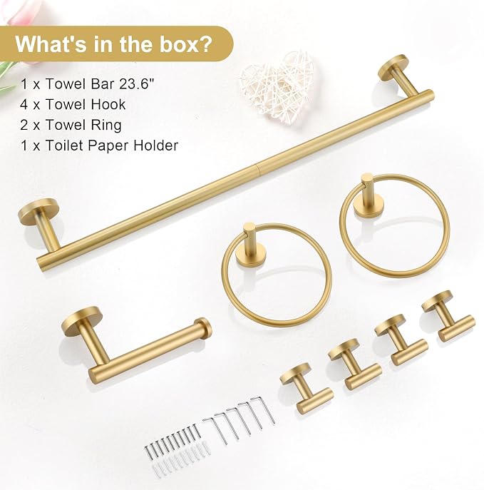 TQKAG 8-Pieces Bathroom Hardware Set Brushed Gold SUS304 Stainless Steel Bath - Image 8